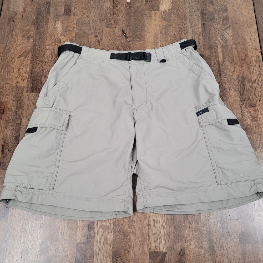 REI Co-Op Womens Cargo Hiking Shorts Beige Nylon Belted Gorpcore Gorp Size 10
